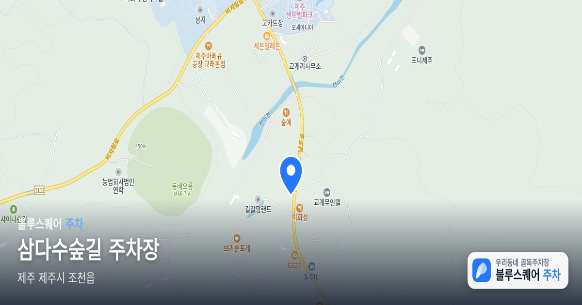 삼다수숲길 주차장 위치 지도