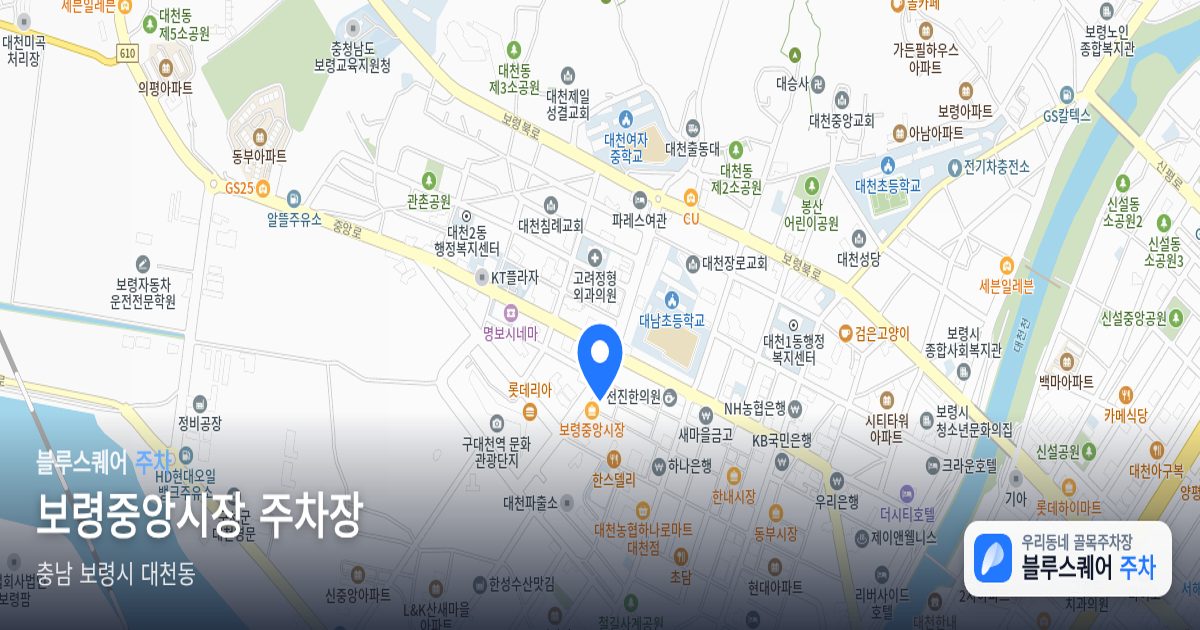 보령중앙시장 주차장 위치 지도