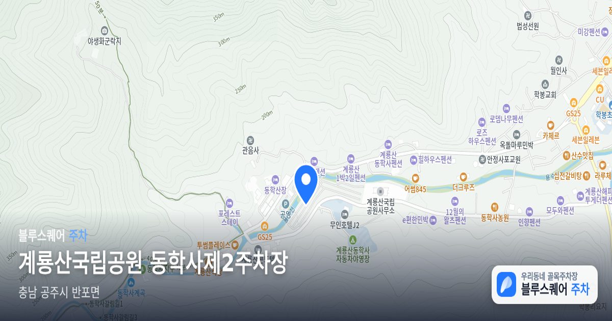 계룡산국립공원 동학사제2주차장 위치 지도