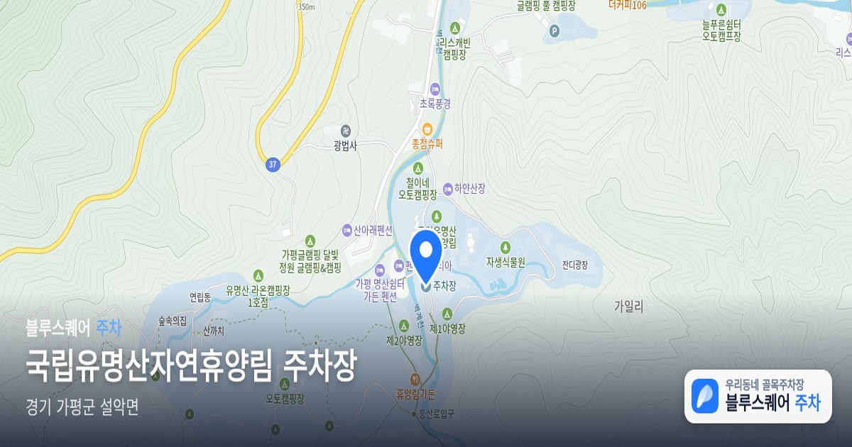 국립유명산자연휴양림 주차장 위치 지도