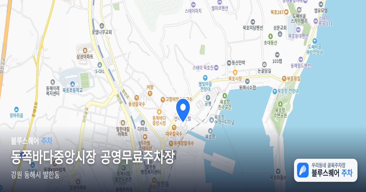 동쪽바다중앙시장 공영무료주차장 위치 지도