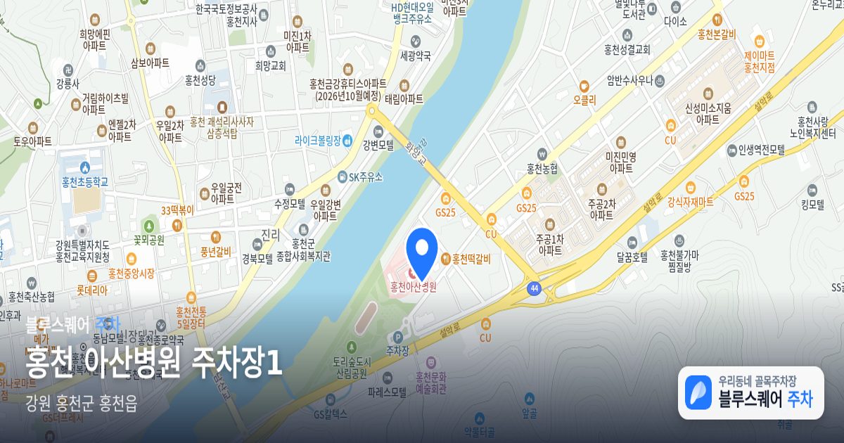 홍천 아산병원 주차장1 위치 지도