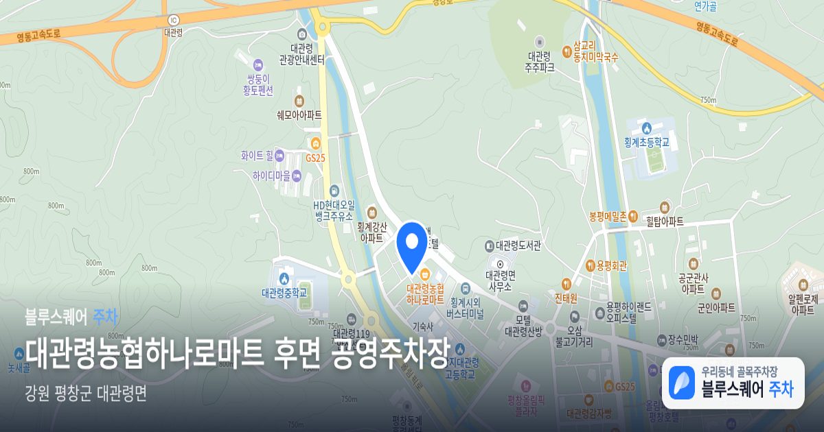 대관령농협하나로마트 후면 공영주차장 위치 지도