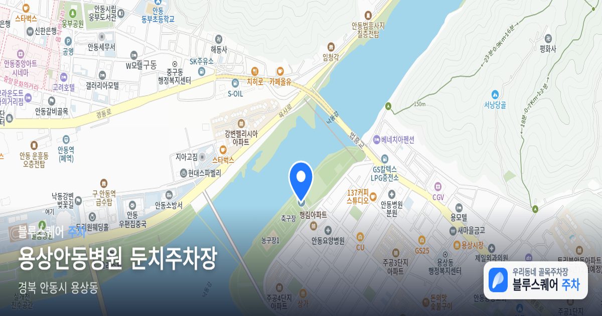 용상안동병원 둔치주차장 위치 지도