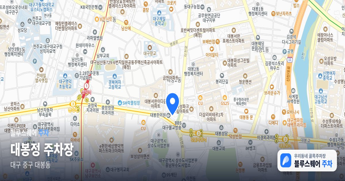 대봉정 주차장 위치 지도