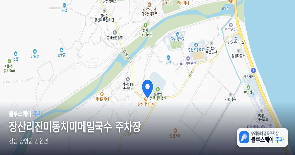 장산리진미동치미메밀국수 주차장 위치 지도