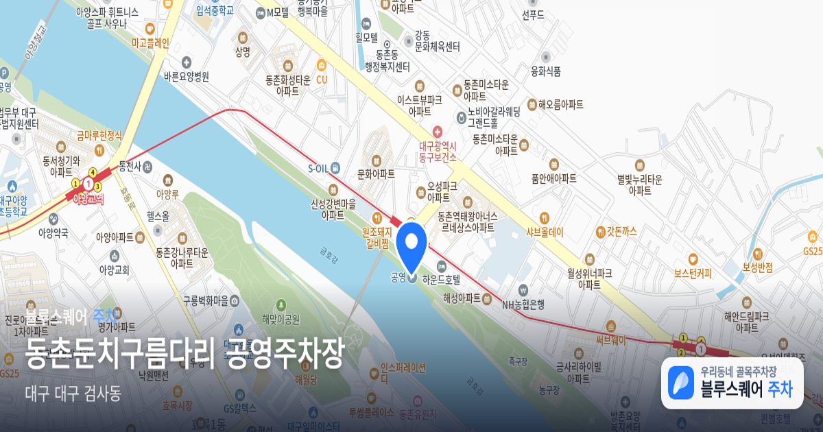 동촌둔치구름다리 공영주차장 위치 지도