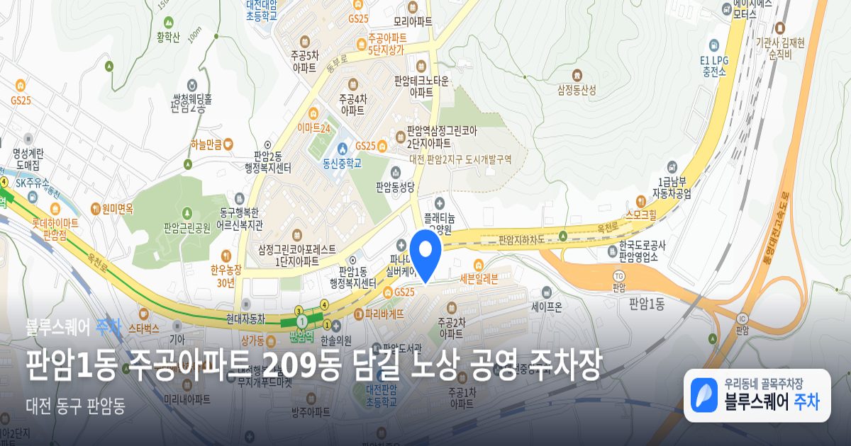 판암1동 주공아파트 209동 담길 노상 공영 주차장 위치 지도