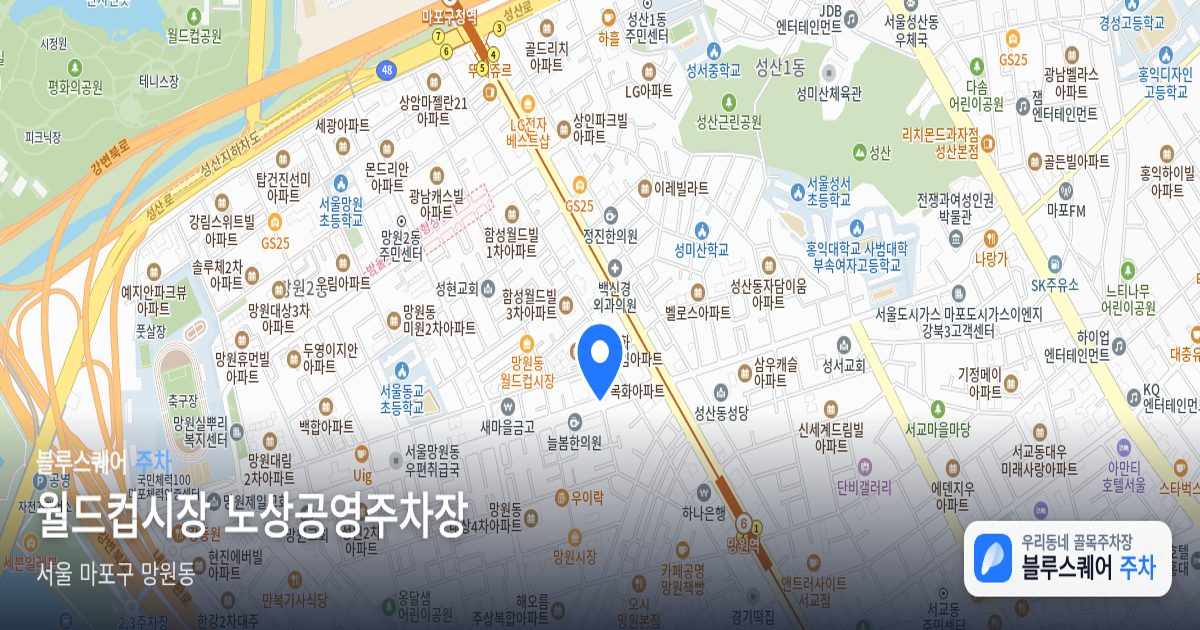 월드컵시장 노상공영주차장 위치 지도