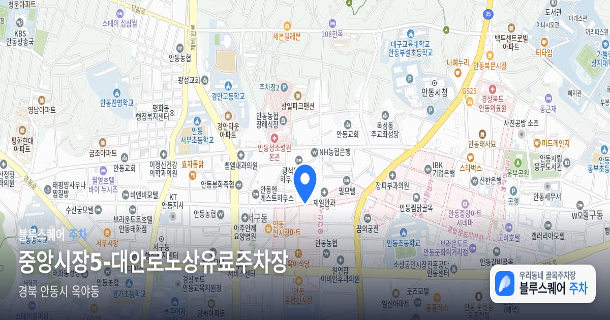 중앙시장5-대안로노상유료주차장 위치 지도