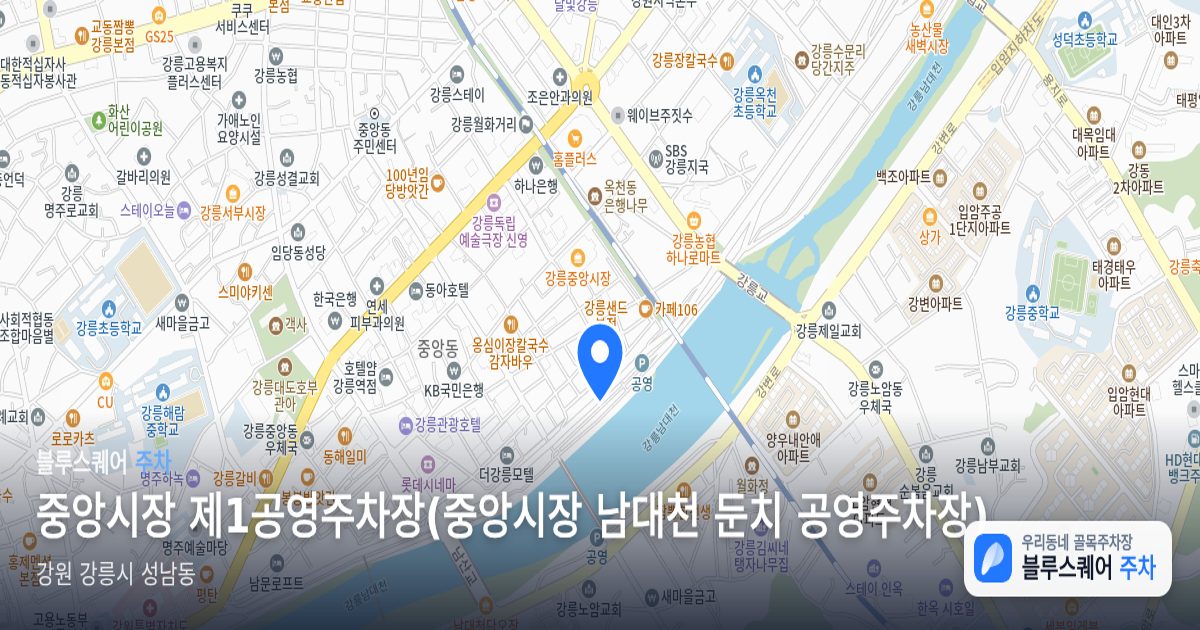 중앙시장 제1공영주차장(중앙시장 남대천 둔치 공영주차장) 위치 지도