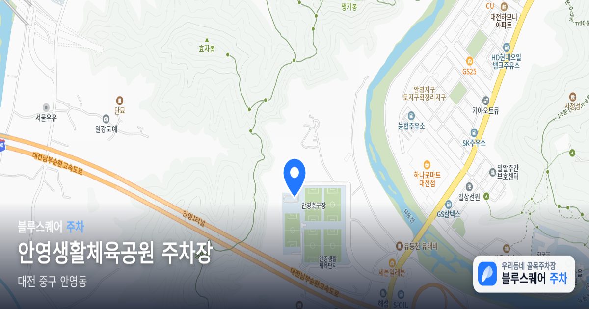 안영생활체육공원 주차장 위치 지도
