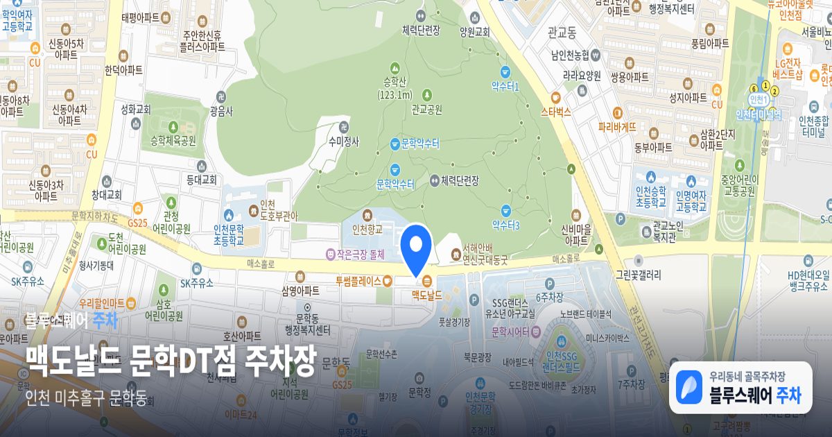 맥도날드 문학DT점 주차장 위치 지도