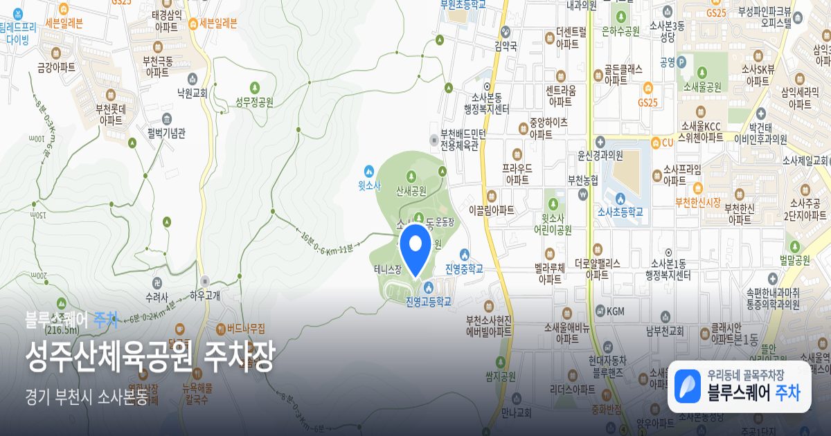 성주산체육공원 주차장 위치 지도