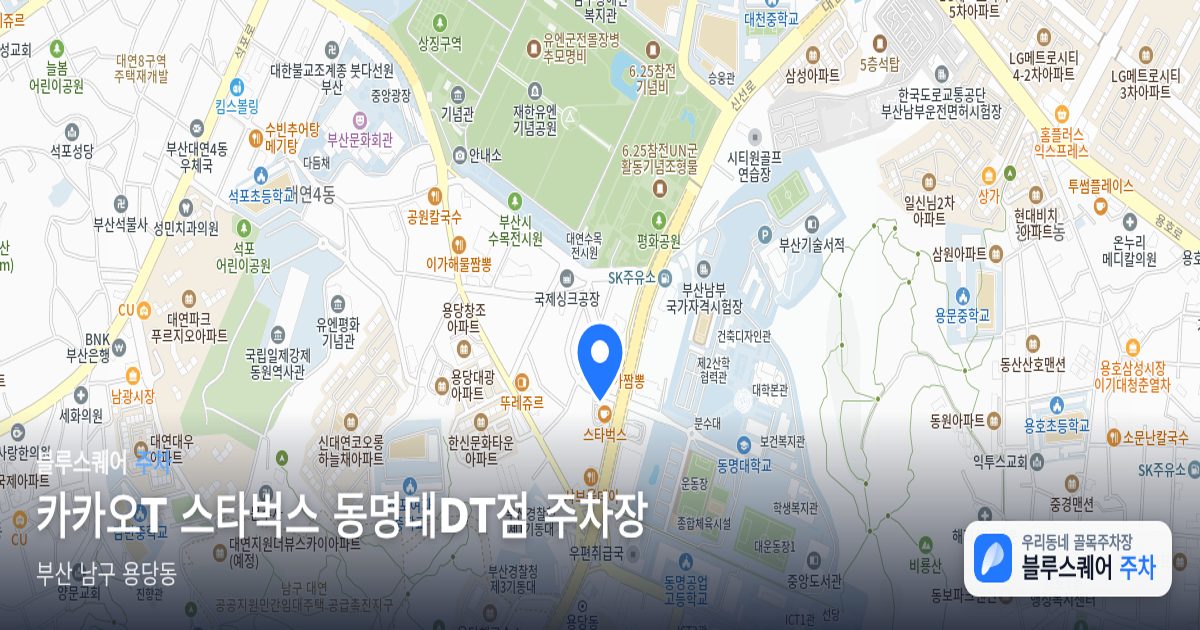 카카오T 스타벅스 동명대DT점 주차장 위치 지도