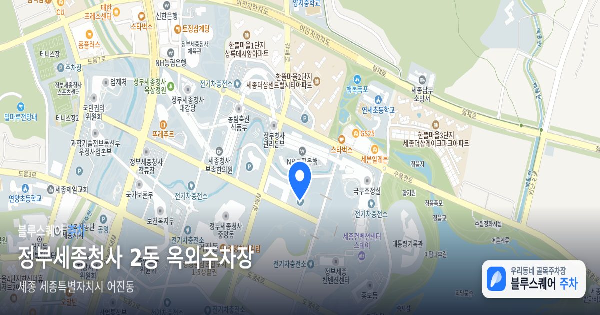 정부세종청사 2동 옥외주차장 위치 지도