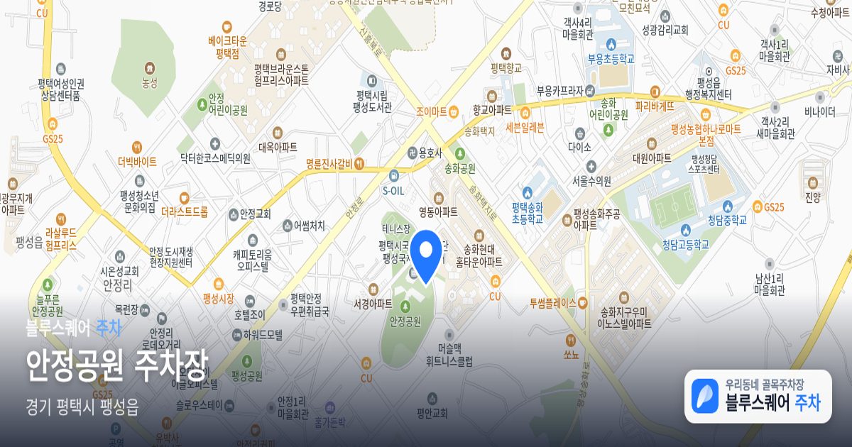 안정공원 주차장 위치 지도