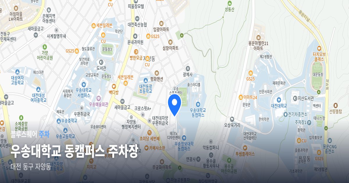 우송대학교 동캠퍼스 주차장 위치 지도