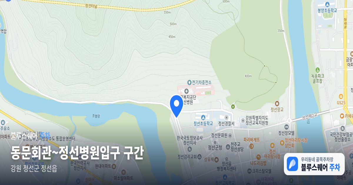 동문회관~정선병원입구 구간 위치 지도