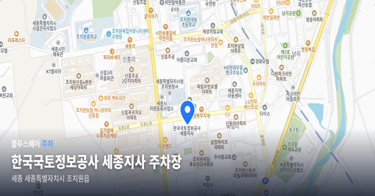 한국국토정보공사 세종지사 주차장 위치 지도
