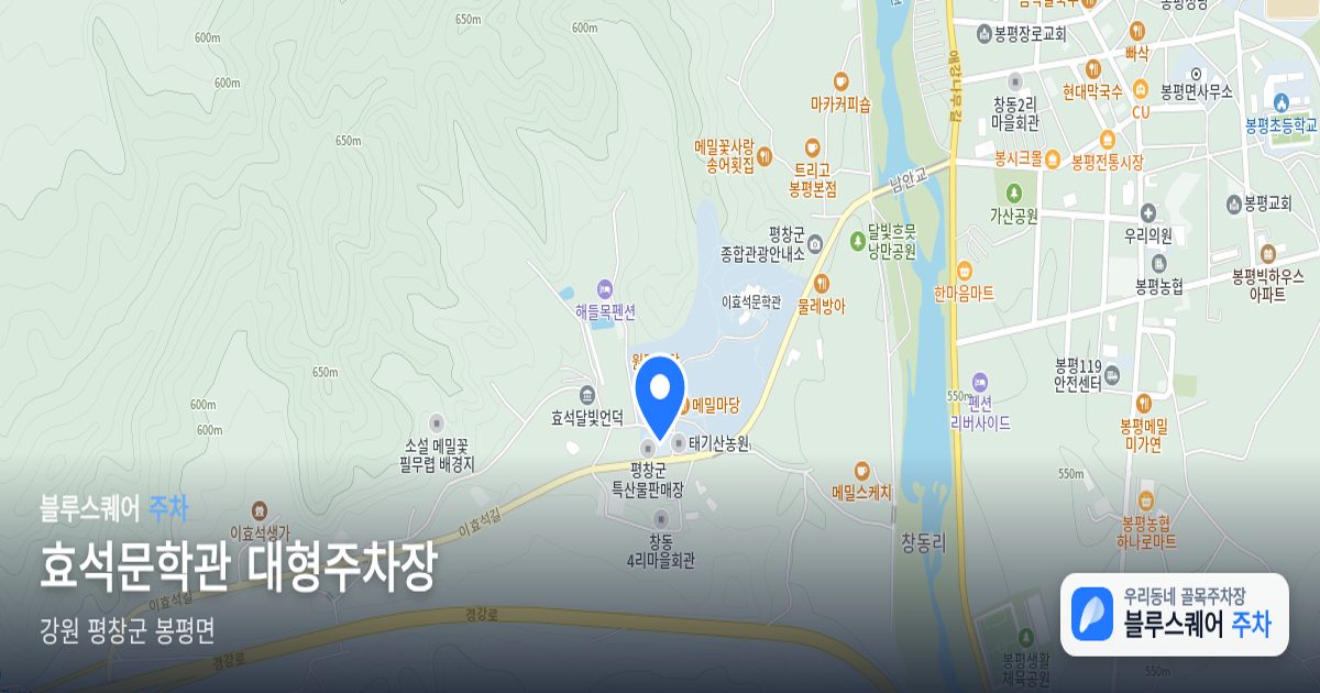 효석문학관 대형주차장 위치 지도