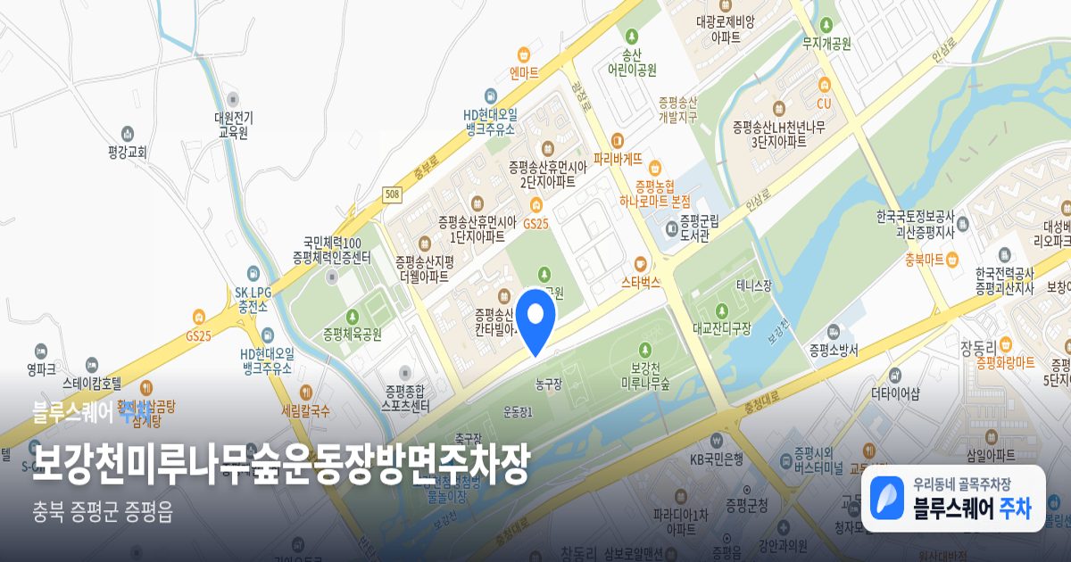 보강천미루나무숲운동장방면주차장 위치 지도