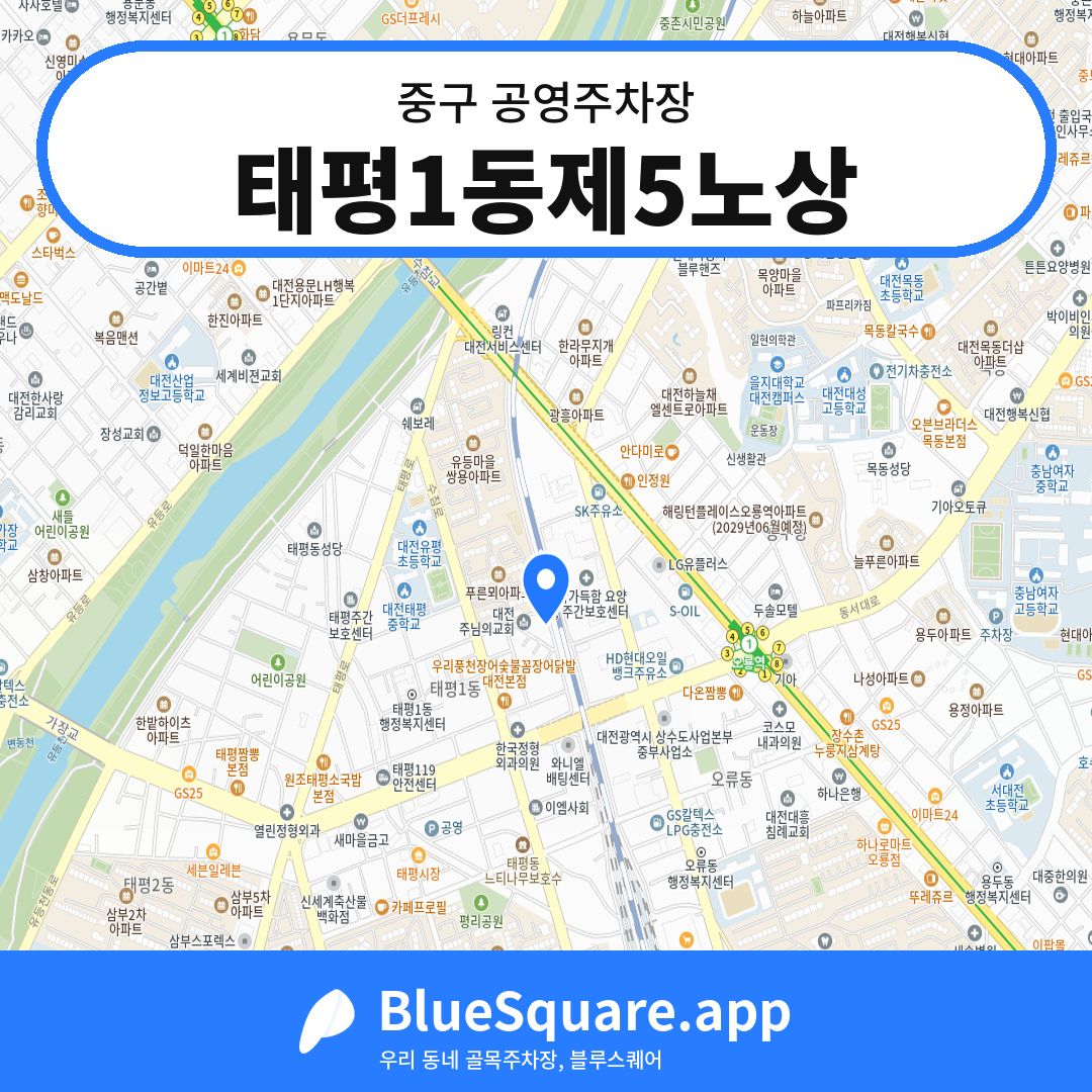 태평1동제5노상 위치 지도 — 대전 중구 | 블루스퀘어 주차