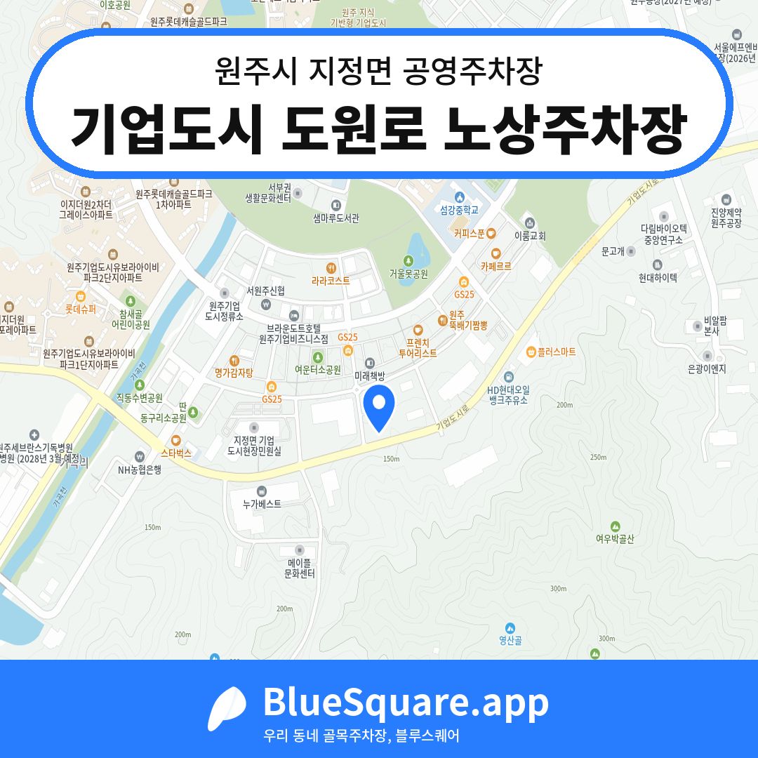 기업도시 도원로 노상주차장 위치 지도 — 강원 원주시 지정면 | 블루스퀘어 주차