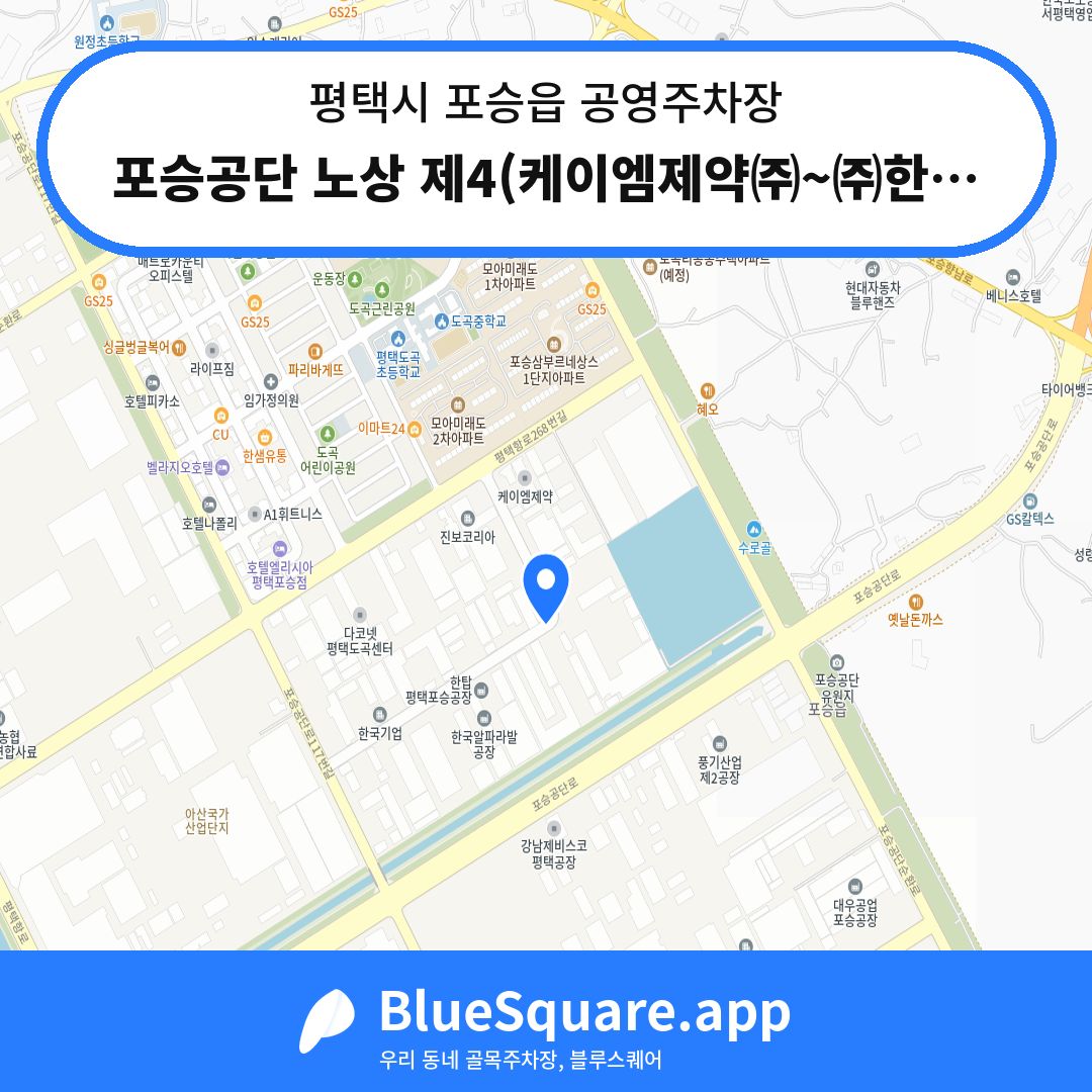 포승공단 노상 제4(케이엠제약㈜~㈜한국기업) 위치 지도 — 경기 평택시 포승읍 | 블루스퀘어 주차