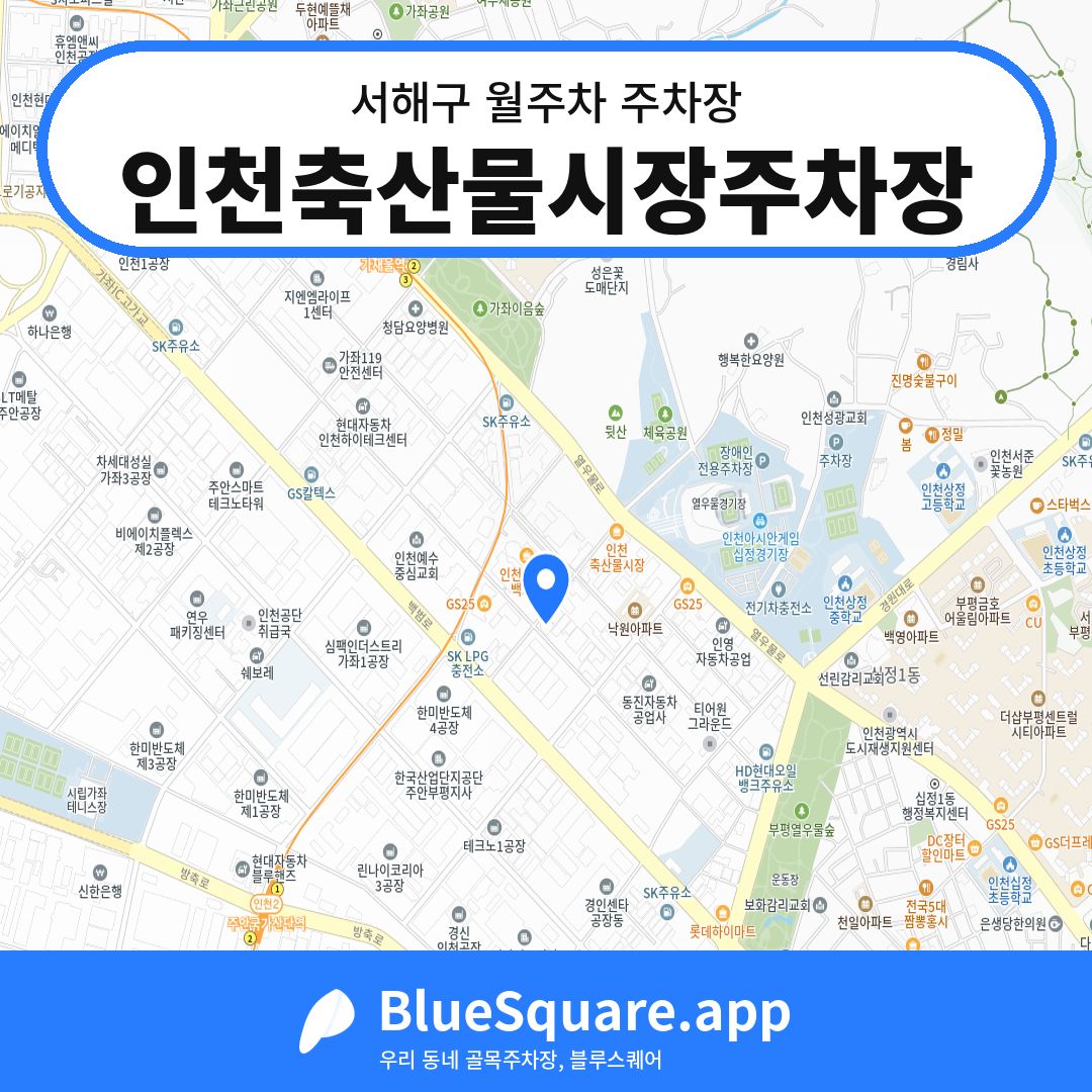 인천축산물시장주차장 위치 지도 — 인천 서해구 | 블루스퀘어 주차