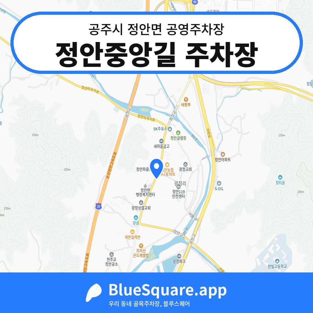 정안중앙길 주차장 위치 지도 — 충남 공주시 정안면 | 블루스퀘어 주차
