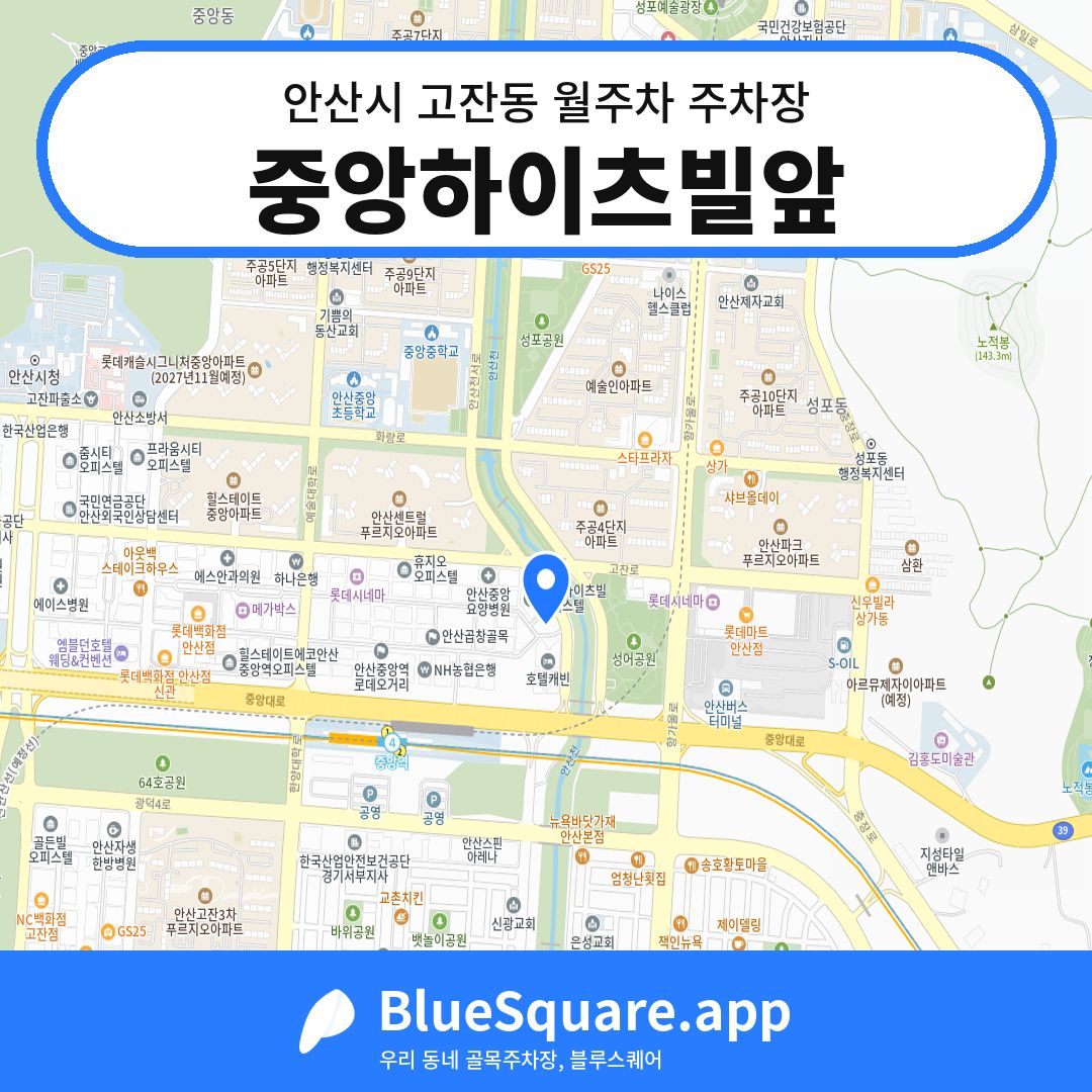 중앙하이츠빌앞 위치 지도 — 경기 안산시 고잔동 | 블루스퀘어 주차