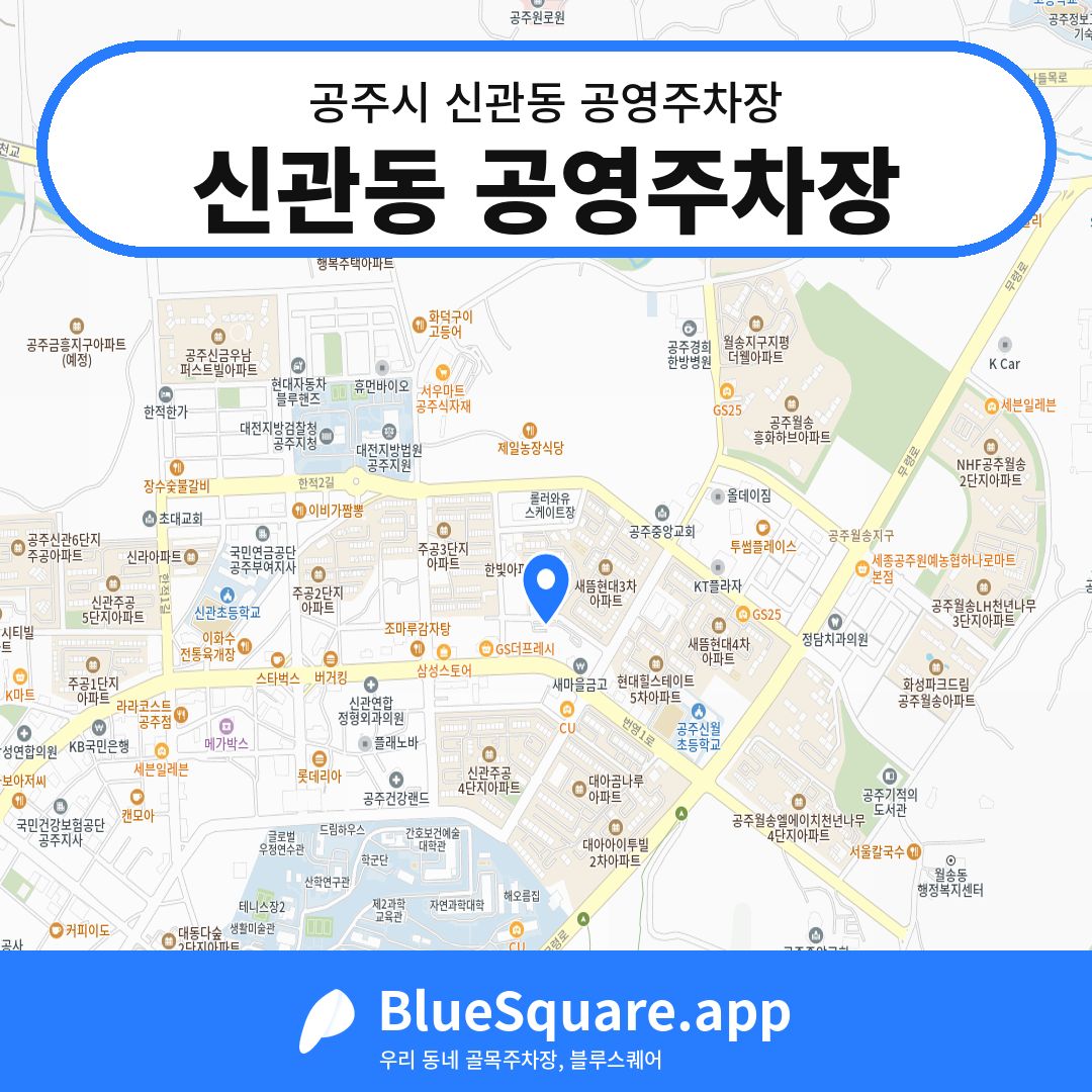 신관동 공영주차장 위치 지도 — 충남 공주시 신관동 | 블루스퀘어 주차