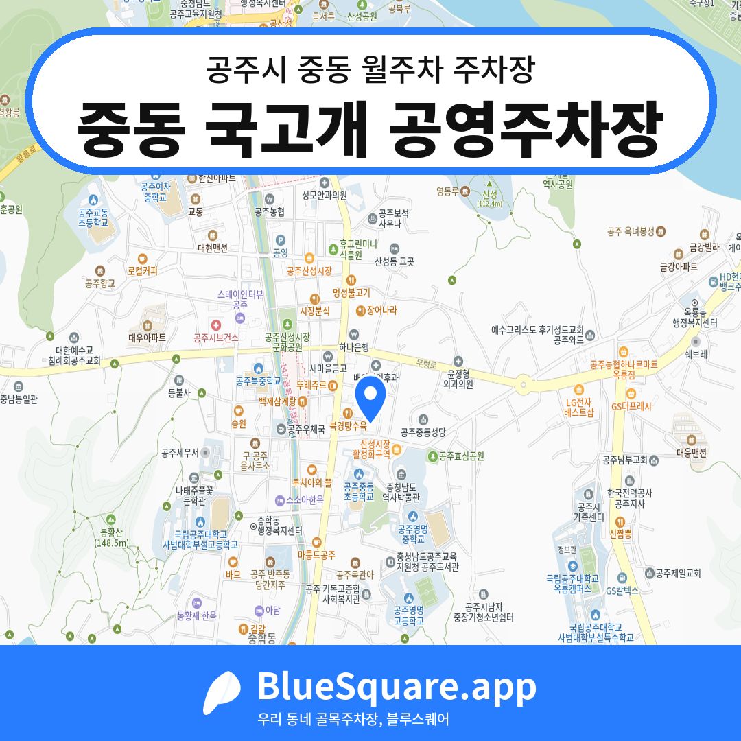중동 국고개 공영주차장 위치 지도 — 충남 공주시 중동 | 블루스퀘어 주차