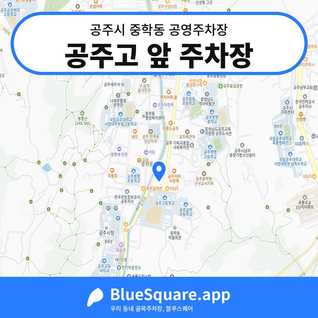 공주고 앞 주차장 위치 지도 — 충남 공주시 중학동 | 블루스퀘어 주차