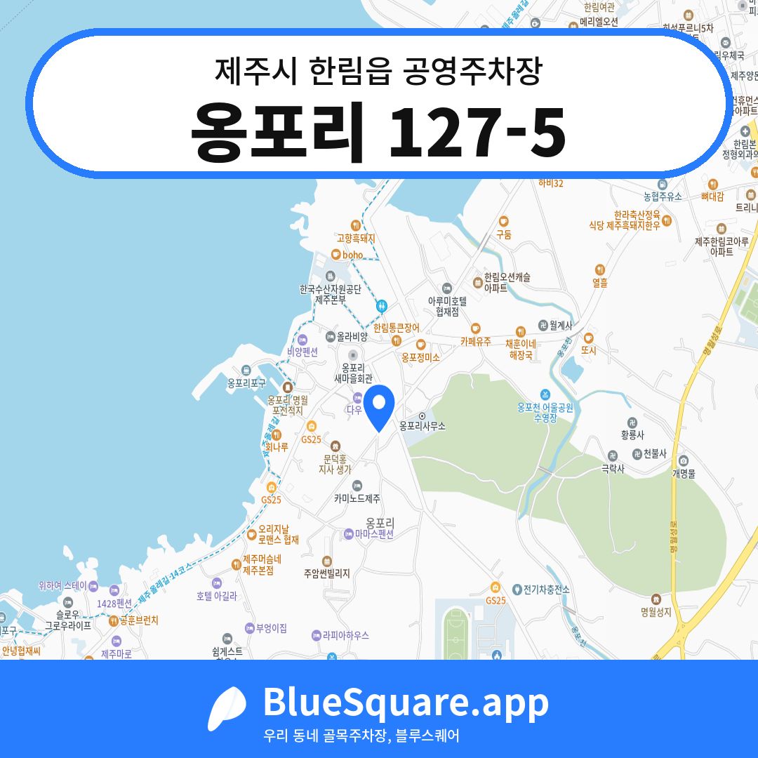 옹포리 127-5 위치 지도 — 제주 제주시 한림읍 | 블루스퀘어 주차