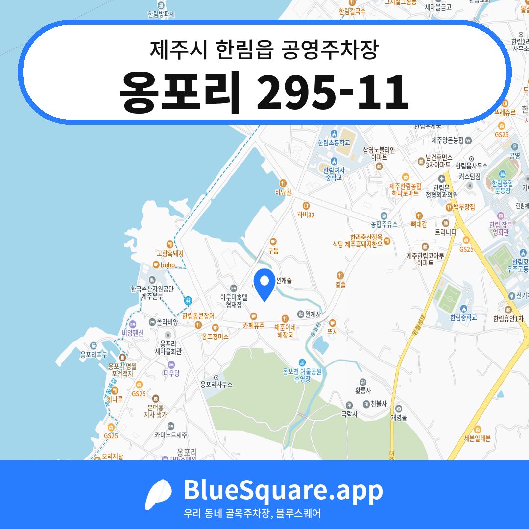 옹포리 295-11 위치 지도 — 제주 제주시 한림읍 | 블루스퀘어 주차