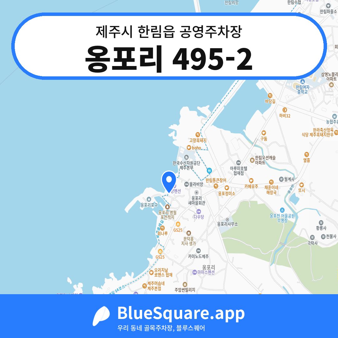 옹포리 495-2 위치 지도 — 제주 제주시 한림읍 | 블루스퀘어 주차