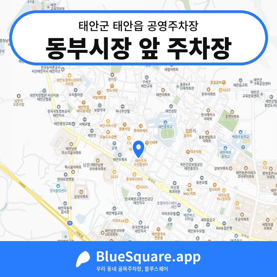동부시장 앞 주차장 위치 지도 — 충남 태안군 태안읍 | 블루스퀘어 주차