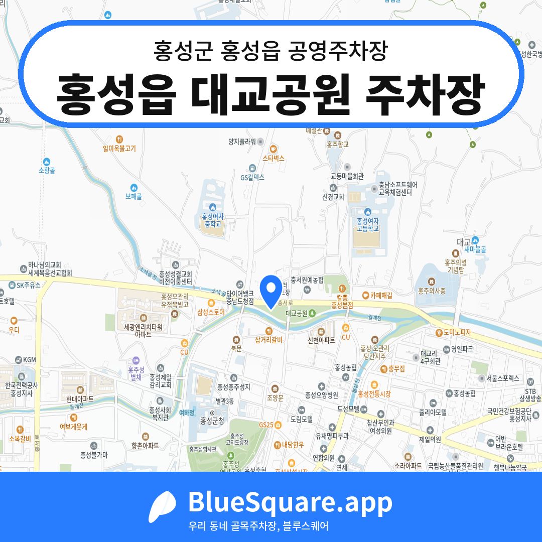 홍성읍 대교공원 주차장 위치 지도 — 충남 홍성군 홍성읍 | 블루스퀘어 주차