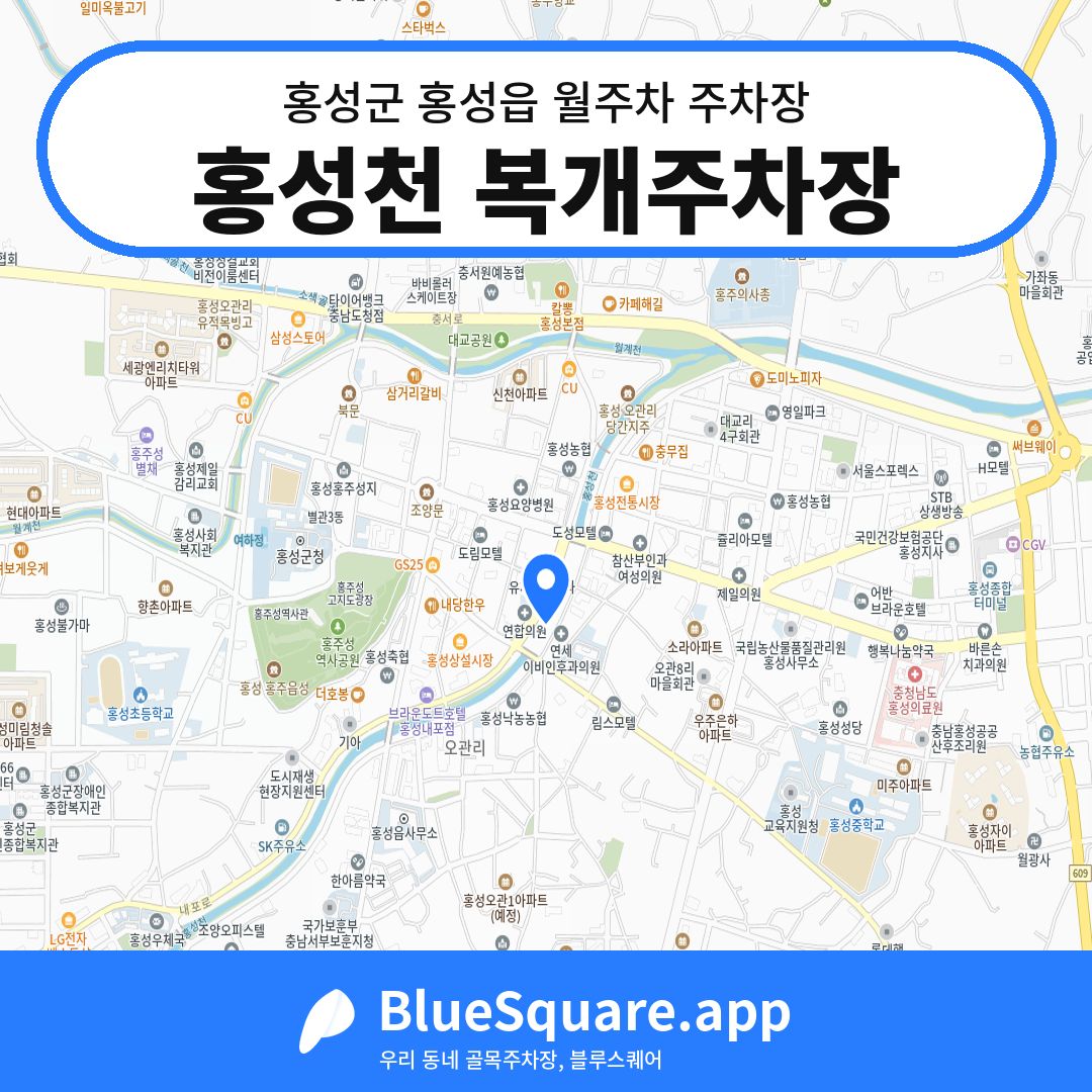 홍성천 복개주차장 위치 지도 — 충남 홍성군 홍성읍 | 블루스퀘어 주차