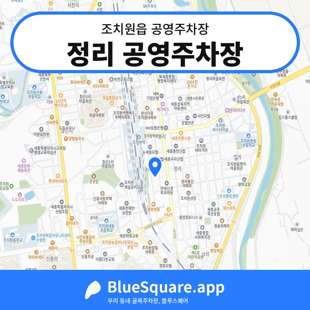 정리 공영주차장 위치 지도 — 세종 조치원읍 | 블루스퀘어 주차