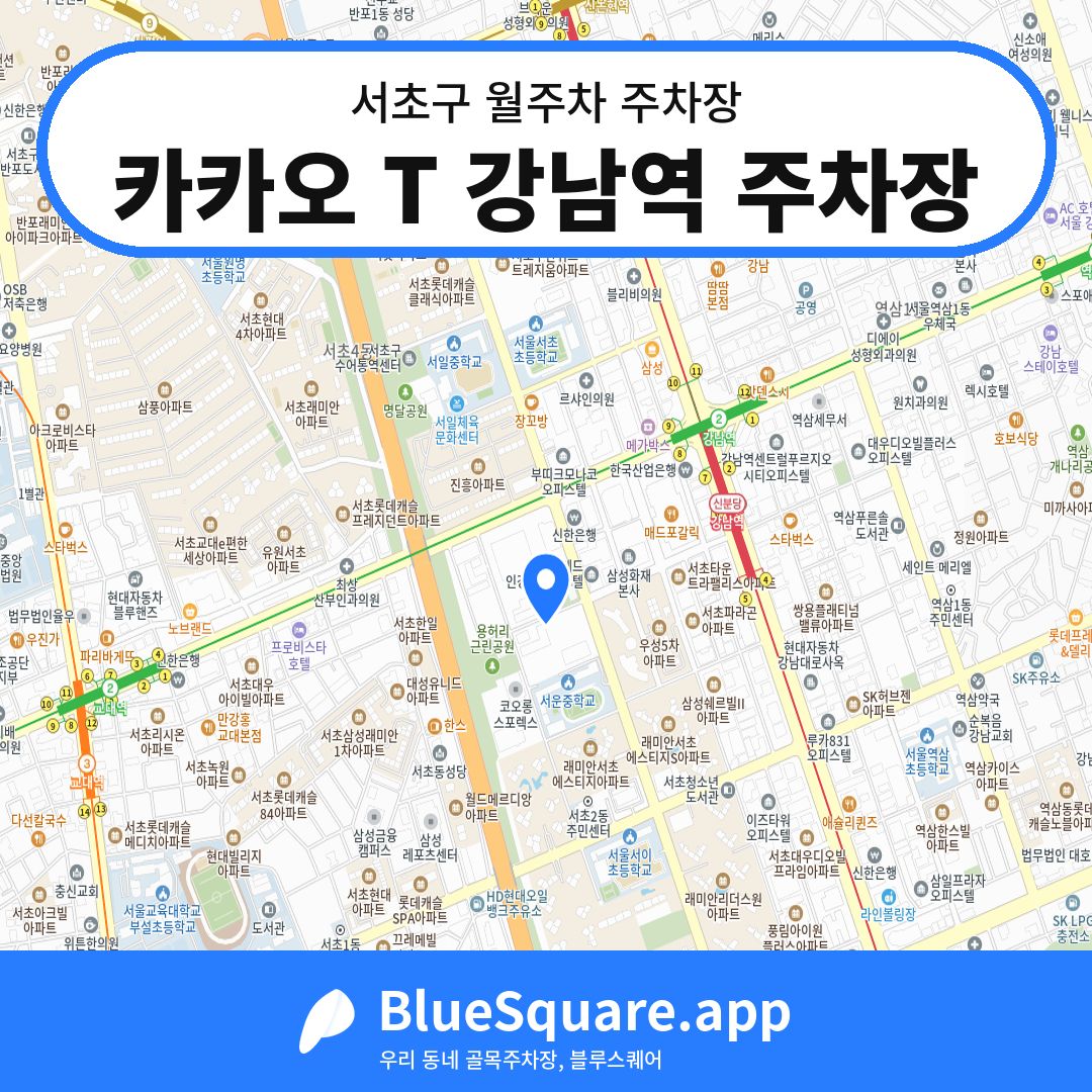 카카오 T 강남역 주차장 위치 지도 — 서울 서초구 | 블루스퀘어 주차
