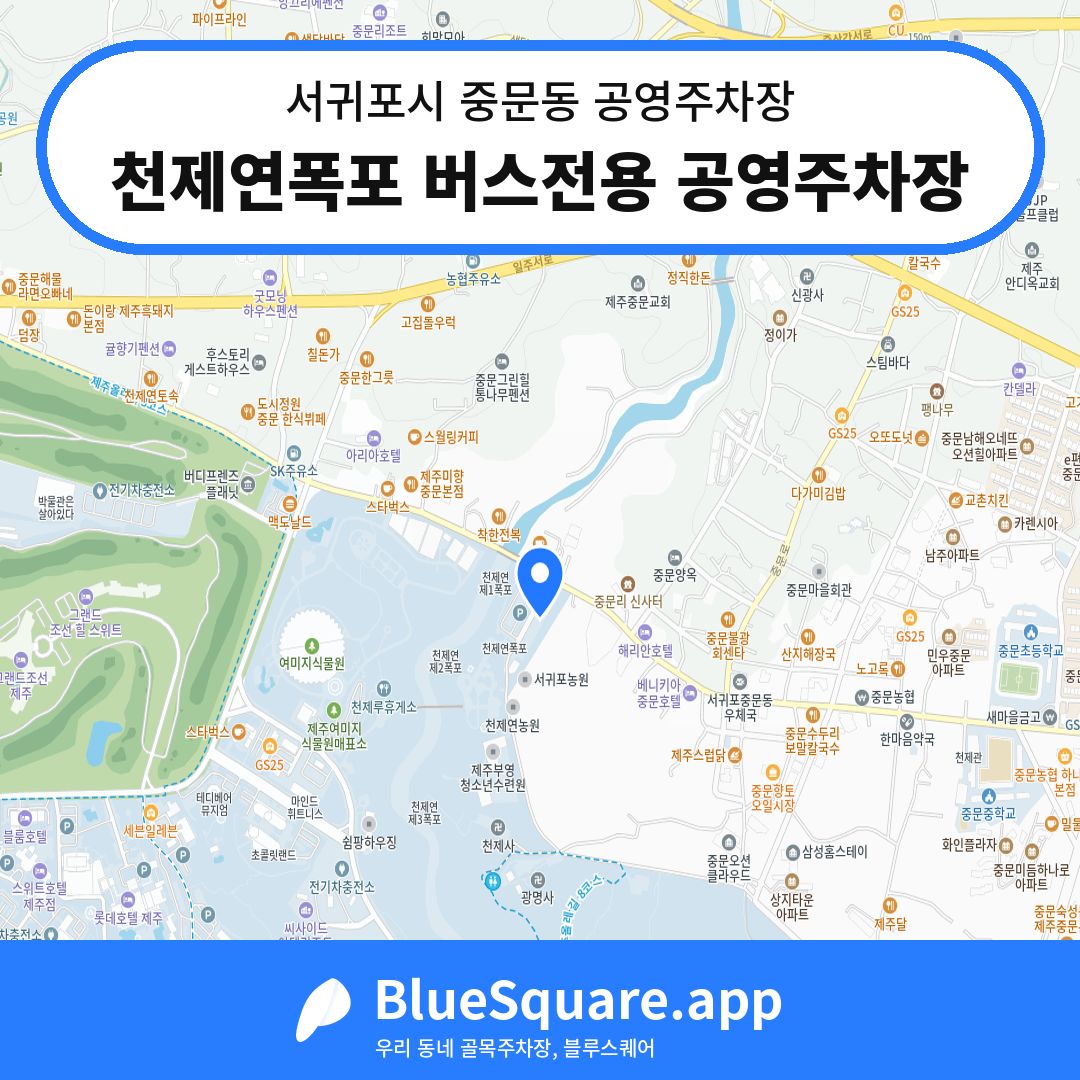 천제연폭포 버스전용 공영주차장 위치 지도 — 제주 서귀포시 중문동 | 블루스퀘어 주차
