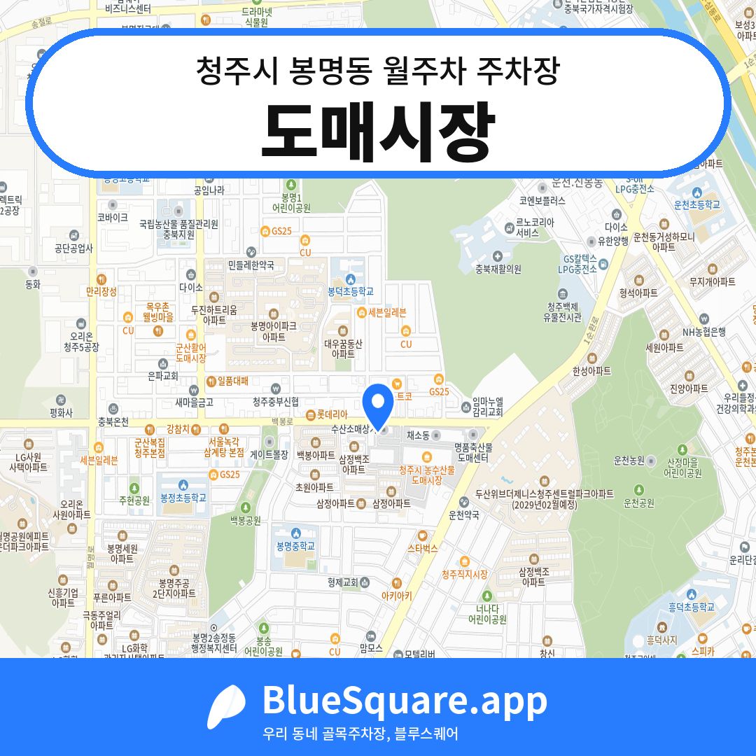 도매시장 위치 지도 — 충북 청주시 봉명동 | 블루스퀘어 주차