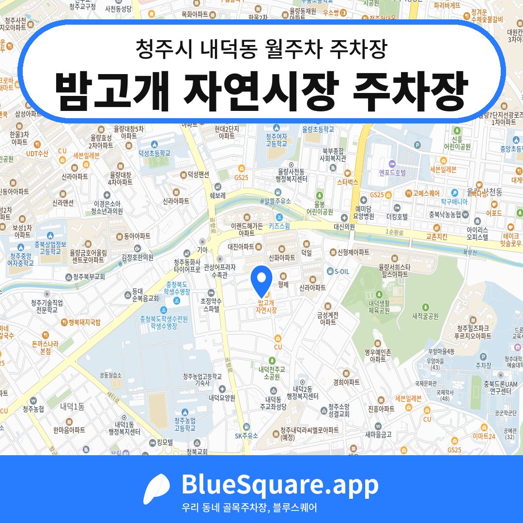 밤고개 자연시장 주차장 위치 지도 — 충북 청주시 내덕동 | 블루스퀘어 주차