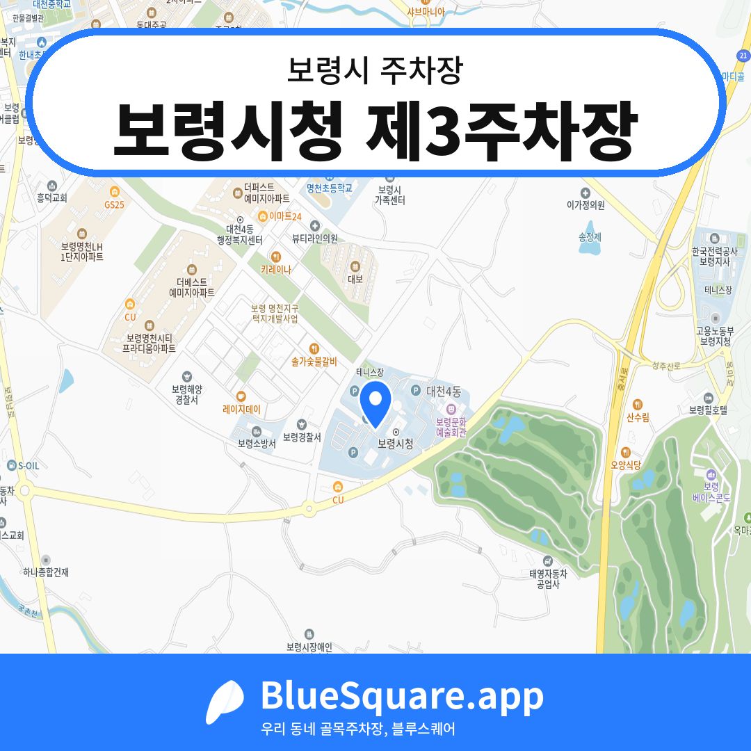 보령시청 제3주차장 위치 지도 — 충남 보령시 | 블루스퀘어 주차