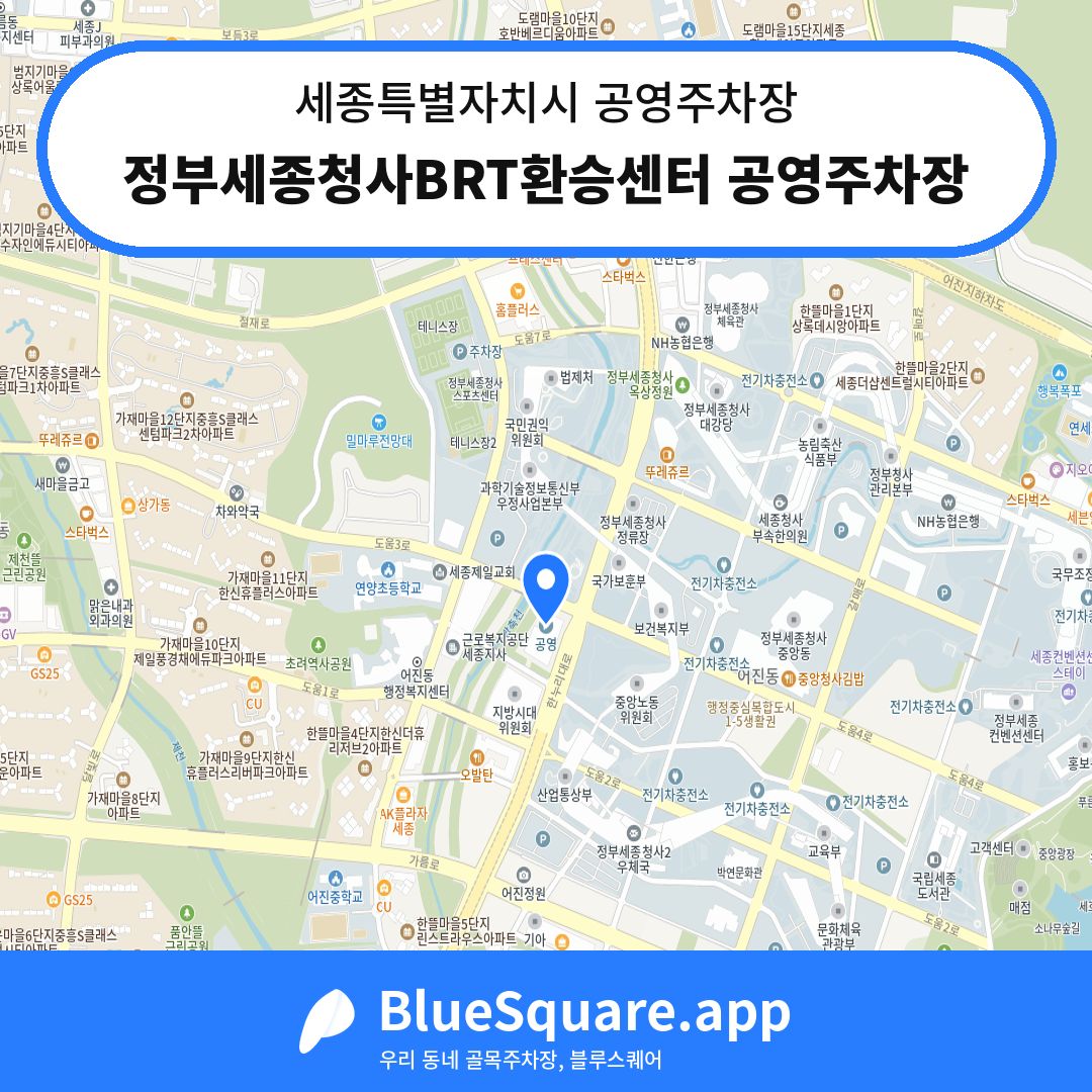 정부세종청사BRT환승센터 공영주차장 위치 지도 — 세종 세종특별자치시 | 블루스퀘어 주차