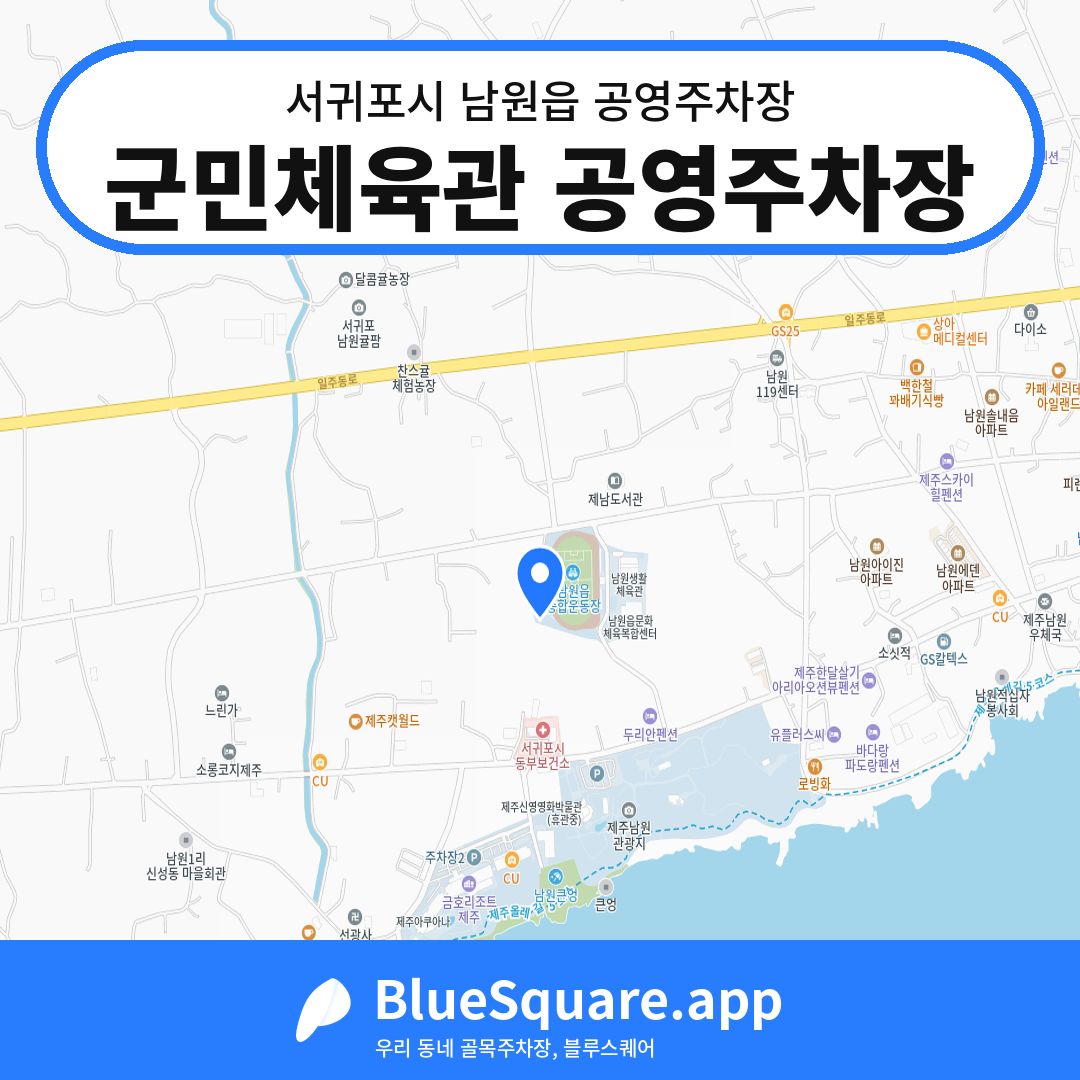 군민체육관 공영주차장 위치 지도 — 제주 서귀포시 남원읍 | 블루스퀘어 주차