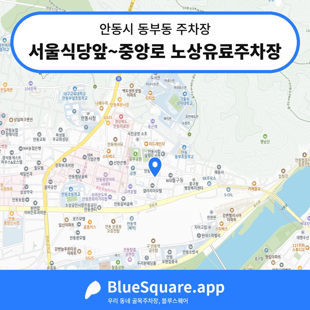 서울식당앞~중앙로 노상유료주차장 위치 지도 — 경북 안동시 동부동 | 블루스퀘어 주차